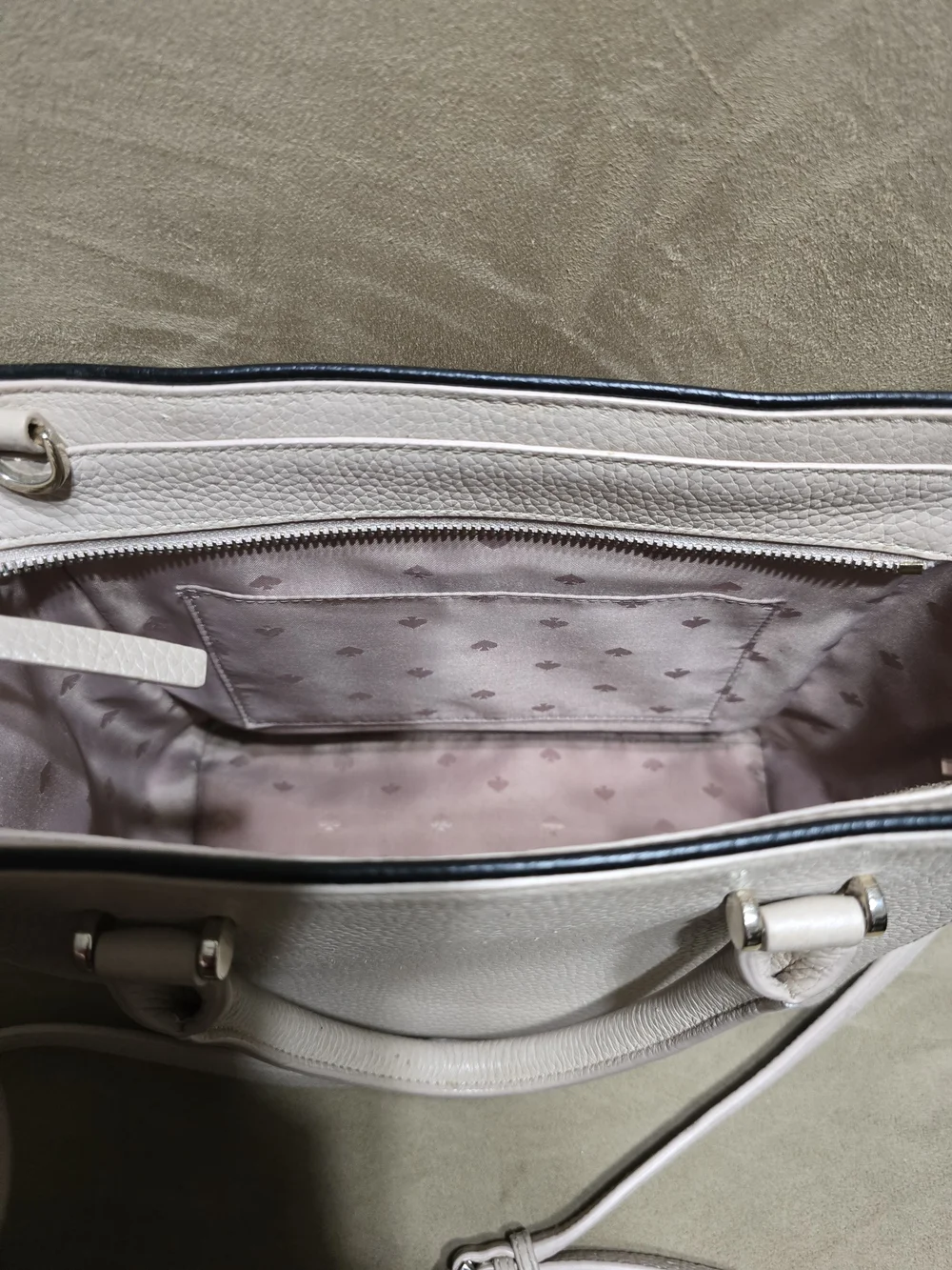 Kate Spade Cream Pebbled Leather Satchel with Black Trim